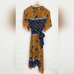 ZARA  Blogger Favorite Blue Mustard Sheer Printed Midi Dress With Belt Size Small Photo 14