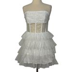 Iridescent Sparkly Sequin Tiered Tulle Mini Dress Mesh Corset Boned Strapless L White Size L Photo 2