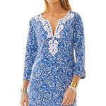 Lilly Pulitzer JULIANNA CHASING TAILS BLUE WHITE BEADED TUNIC DRESS S Photo 0