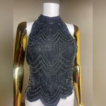 Papell Boutique  Shirt Womens Medium Halter Evening Metallic Sequins Cocktail Photo 1