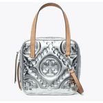 Tory Burch Limited Edition T Monogram Embossed Metallic Silver Cube Handbag Photo 1