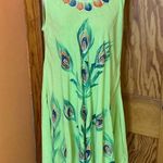 Vtg Y2K embroidered peacock feathers summer dress Green Size L Photo 8