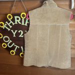 EXPRESS  Vintage Y2K Leather Zip Vest Sherpa Lined Tan Western Boho 00s Fuzzy Photo 1