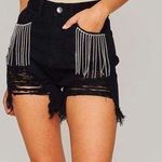 BuddyLove NWT Buddy Love ELVIS CRYSTAL FRINGE DENIM SHORTS - BLACK Photo 8