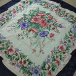 Flowers Floral Print Satin Square Scarf 30 by 30 Navy Border Bow Design Photo 9