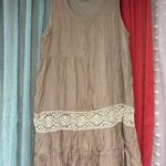 Coco + Carmen  Elegant Tan Sleeveless Dress with Lace Detail Photo 0