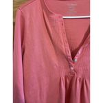 L.L.Bean Top Women's Medium Pink Henley Pleated Bib Front Supima 3/4 Sleeve Photo 2