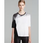 Helmut Lang Short Sleeve Silver Print Top in Cream/Black Marble Size Large Photo 2