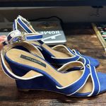 Ann Taylor blue and white strappy wedges size 7.5 Photo 0