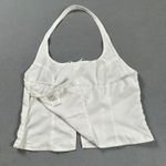 SheIn  Halter Neck Corset Top M White Lace Up Bows Detail Split Hem Satin Feel Photo 3