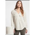 Athleta Women Medium Zuma Printed Top Long Sleeve Pockets Viper Grey Flowy Chic Photo 1