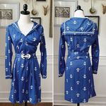 Vintage 70s House of She Ltd Zip Front Anchor Sailor Dress M Blue Size M Photo 1