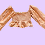 LA Hearts Smocked Babydoll Boho Peach Long Sleeve Crop Top 🔥 Photo 0