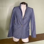 J.Crew  Regent Blazer Jacket Chambray Denim Ruffles‎ Academia Career Office Sz 0 Photo 2