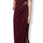 Alex Evenings  Square Neck Cold Shoulder Cap Sleeve Side Brooch GownIn Wine Photo 0