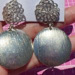 Jessica Simpson  Earrings silver tone round flower drops hooks Photo 1