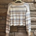 Free People  Devon Cropped Mock Neck Sweater Cream Neutral Stripe Medium Cotton Photo 6