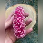 Vintage pink polka dot chiffon ruffle spring clip hair bow Photo 1