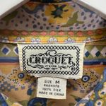 Vintage Croquet Club Short Sleeve Silk Blouse Size M Yellow Floral Boho Cottage Size M Photo 2