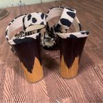 Yves Saint Laurent Heeled Sandals Size 39.5 Leopard Cow Print Canvas Wood‎ Heel Black Photo 6