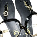 G by Guess Guess black patten leather strap sandals with gold logo on top Photo 2