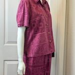 Erika  Blend Of Linen and Rayon Burgundy Two-Piece Button-Up Pajamas Set S M Photo 5
