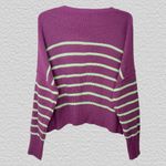 En Crème Striped Oversized Cropped Sweater Women’s M L Purple Mint Chunky Knit Green Size M Photo 2