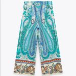 ZARA PRINTED PANTS Mid-rise Wide Leg Blue NEW Photo 5