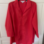 Foxcroft Womens Red Non Iron Stretch Relaxed Fit Shacket zip front 14W Photo 0