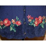 Vintage Koret Ladies L Blue Wool Blend Cardigan Vest Sweater Embroidered Floral Size L Photo 2