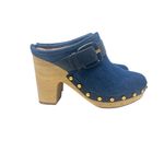 Veronica Beard  Dacey Denim Clogs Heels Studded Buckle Wood Blue Size 6‎ Photo 5