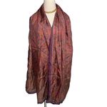 Vintage 100% silk dragon print scarf handmade rolled edge extra long XL 25x78" Purple Photo 2