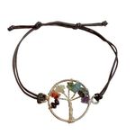 Tree of Life Leather Adjustable Bracelet w/ chakra Genuine Stones Photo 0