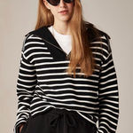 J.Crew Heritage Terry Quarter-zip Sweatshirt Perfect Black Stripe Photo 0
