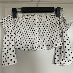 Skylar + Madison White and Black Flutter Sleeve Crop Blouse Photo 0