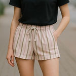 Roxy  Striped Shorts Elastic Waist Casual Comfy Beach Summer Medium‎ Cotton Linen Photo 0