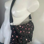 Olsenboye  Floral Crossbody Bag Corduroy Black Pink Leather Strap GUC! 0096‎ Photo 0