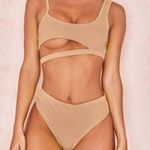 Boutique Asymmetrical cutout cheeky bikini set tan Photo 0
