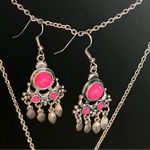 Y2K Necklace and Earrings Set, Silver tone and hot pink stones Photo 2