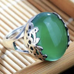 18K White Gold Plated Adjustable Green Agate Emerald Ring for Women Photo 0