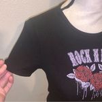 Posh Posh black Rock & Roll floral roses lace up crop top Size M Photo 1