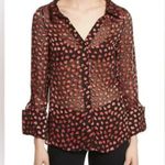 Alice + Olivia  Black Red Heart Print Silk Blend Blouse Button Down Sheer Sz M Photo 0