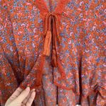 Free People | Red Orange Lola Bell Sleeve Floral Crochet Trim Tassel Kimono, S Photo 7