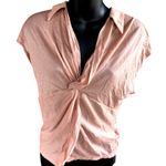 Halara  XL NYE Sparkle Metallic Champagne Pink Twist Front Mesh Blouse Top Photo 1