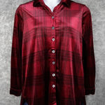 John Mark  Shirt Women‎ Red Plaid Shimmer Soft Fuzzy Velvet Velour Lux Size Large Photo 0