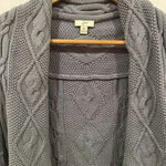 J. JILL Gray Knit Short Sleeve Cardigan Size Medium Cable Knit Chunky Open Front Gray Photo 2