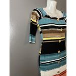 Love j Dress Womens Small Multicolor Striped Ribbed Knit Bodycon Button Front Photo 1