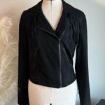 Black fringe faux suede moto jacket Photo 0