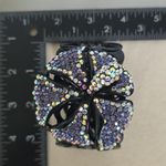 Vintage Wide Black Metal Bracelet with Jeweled Orchid Flower Purple Photo 9
