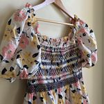 Kate Spade Lily Blooms Puff-sleeve Top (Sz L) Pink & Yellow Smocked Floral Photo 2